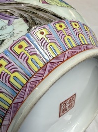 A pair of Chinese famille rose bottle vases, Qianlong mark, 20th C.