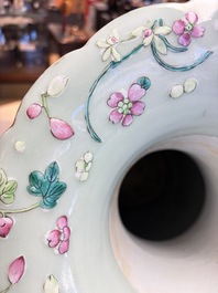 A pair of large Chinese famille rose celadon-ground 'Romance of the Three Kingdoms' vases, 19th C.