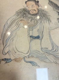 Three Chinese school paintings, ink and colour on silk and paper, signed Cui Feng 崔鳯, Wang Tingrong 王廷榕, Sushi 苏氏 seal mark, 19/20th C.