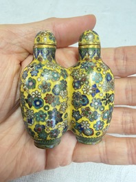 A collection of 12 Chinese cloisonn&eacute; snuff bottles with floral design, 19/20th C.
