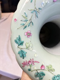 A pair of large Chinese famille rose celadon-ground 'Romance of the Three Kingdoms' vases, 19th C.