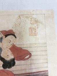 Chinese school: 11 erotic paintings, ink and colour on paper, dated 1904