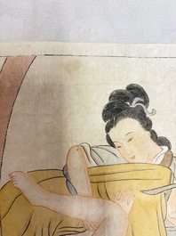 Chinese school: 11 erotic paintings, ink and colour on paper, dated 1904