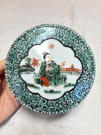 A Chinese famille verte jar and cover with narrative design, 19th C.