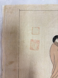 Chinese school: 11 erotic paintings, ink and colour on paper, dated 1904