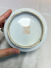 A Chinese famille rose teapot and two covered boxes, Republic