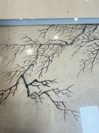 Three Chinese school paintings, ink and colour on silk and paper, signed Cui Feng 崔鳯, Wang Tingrong 王廷榕, Sushi 苏氏 seal mark, 19/20th C.