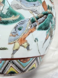 A Chinese famille verte 'Warriors' scroll pot, 19th C.