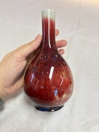 Two Chinese flamb&eacute;-glazed bottle vases, 19th C.