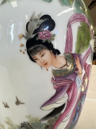 A pair of Chinese famille rose 'Dream of the Red Chamber 紅樓夢' vases, Jing De Zhen Zhi 景德鎮製 mark, signed Zhao Huimin 趙惠民, dated 1961