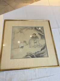 Three Chinese school paintings, ink and colour on silk and paper, signed Cui Feng 崔鳯, Wang Tingrong 王廷榕, Sushi 苏氏 seal mark, 19/20th C.
