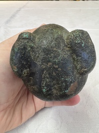A rare Chinese archaistic bronze bear-form wine vessel, Gong 觥, Han or later