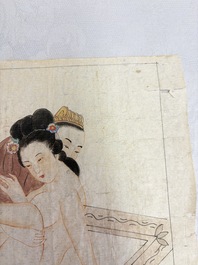 Chinese school: 11 erotic paintings, ink and colour on paper, dated 1904