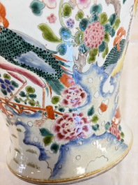 A pair of Chinese famille rose 'Phoenixes among Flowering Branches' vases and covers, 20th C.