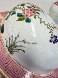 A pair of Chinese famille rose 'Phoenixes among Flowering Branches' vases and covers, 20th C.