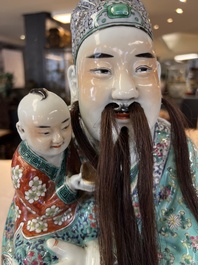 A large Chinese famille rose figure of Fu Xing, Zhu Mao Ji Zao 朱茂記造 mark, Republic