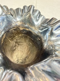 A Chinese silver 'Dragon' vase, two stem cups and a handled cup, various marks, 19/20th C.