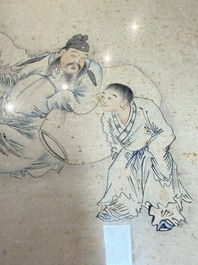 Three Chinese school paintings, ink and colour on silk and paper, signed Cui Feng 崔鳯, Wang Tingrong 王廷榕, Sushi 苏氏 seal mark, 19/20th C.