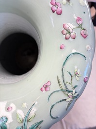 A pair of large Chinese famille rose celadon-ground 'Romance of the Three Kingdoms' vases, 19th C.