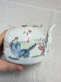 A Chinese famille rose teapot and two covered boxes, Republic