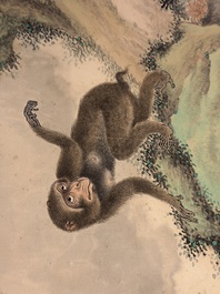 Cai Xian 蔡銑 (1897-1960): 'Playful Monkeys', ink and colour on paper, dated 1925