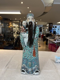 A large Chinese famille rose figure of Fu Xing, Zhu Mao Ji Zao 朱茂記造 mark, Republic