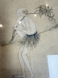 Three Chinese school paintings, ink and colour on silk and paper, signed Cui Feng 崔鳯, Wang Tingrong 王廷榕, Sushi 苏氏 seal mark, 19/20th C.