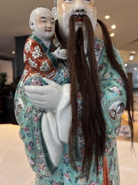 A large Chinese famille rose figure of Fu Xing, Zhu Mao Ji Zao 朱茂記造 mark, Republic