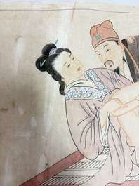 Chinese school: 11 erotic paintings, ink and colour on paper, dated 1904