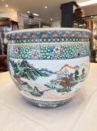 A Chinese famille verte 'Phoenix and Mountainous Landscape' jardini&egrave;re, 19th C.