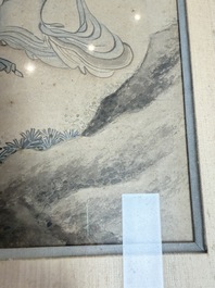Three Chinese school paintings, ink and colour on silk and paper, signed Cui Feng 崔鳯, Wang Tingrong 王廷榕, Sushi 苏氏 seal mark, 19/20th C.