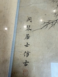 Three Chinese school paintings, ink and colour on silk and paper, signed Cui Feng 崔鳯, Wang Tingrong 王廷榕, Sushi 苏氏 seal mark, 19/20th C.