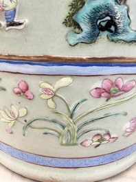 A pair of large Chinese famille rose celadon-ground 'Romance of the Three Kingdoms' vases, 19th C.