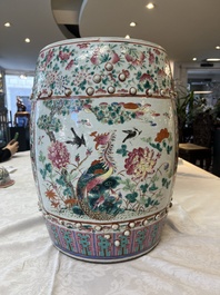 A Chinese famille rose 'Phoenix and Magpies' garden seat, 19th C.