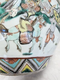 A Chinese famille verte 'Warriors' scroll pot, 19th C.