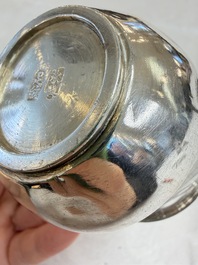 A Chinese silver 'Dragon' vase, two stem cups and a handled cup, various marks, 19/20th C.
