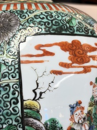 A Chinese famille verte jar and cover with narrative design, 19th C.