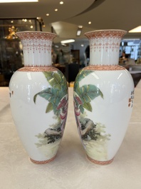 A pair of Chinese famille rose 'Dream of the Red Chamber 紅樓夢' vases, Jing De Zhen Zhi 景德鎮製 mark, signed Zhao Huimin 趙惠民, dated 1961