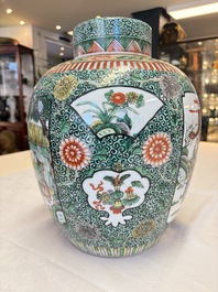 A Chinese famille verte jar and cover with narrative design, 19th C.