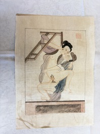 Chinese school: 11 erotic paintings, ink and colour on paper, dated 1904