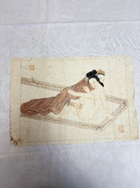 Chinese school: 11 erotic paintings, ink and colour on paper, dated 1904