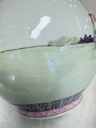 A pair of Chinese famille rose bottle vases, Qianlong mark, 20th C.