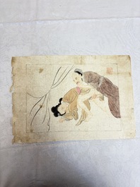 Chinese school: 11 erotic paintings, ink and colour on paper, dated 1904