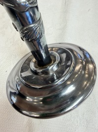 A Chinese silver 'Dragon' vase, two stem cups and a handled cup, various marks, 19/20th C.