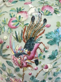 A pair of large Chinese famille rose celadon-ground 'Romance of the Three Kingdoms' vases, 19th C.