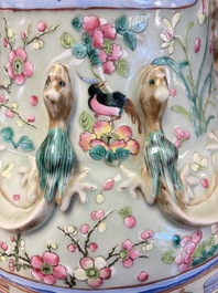 A pair of large Chinese famille rose celadon-ground 'Romance of the Three Kingdoms' vases, 19th C.