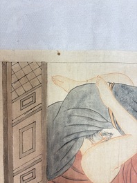 Chinese school: 11 erotic paintings, ink and colour on paper, dated 1904