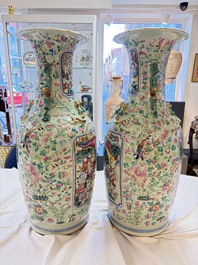 A pair of large Chinese famille rose celadon-ground 'Romance of the Three Kingdoms' vases, 19th C.