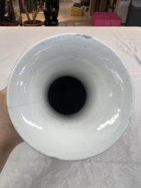 A rare Chinese famille noire 'Prunus on Cracked Ice' vase with 'Chilong' handles, 19th C.