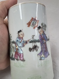 A group of three Chinese famille rose vases, a bitong, a covered teapot and a Buddha, Yongzheng, Qianlong and Xue Changsen 薛長森 marks, 19/20th C.